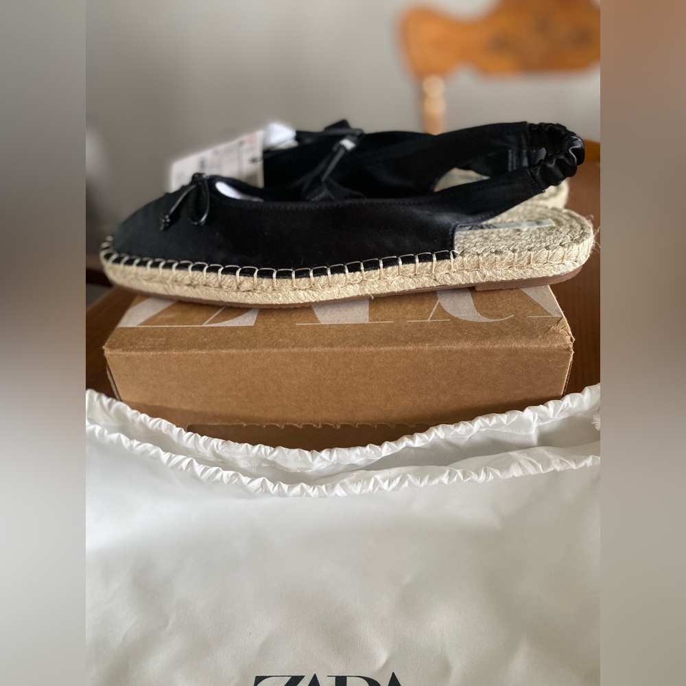 Zara Black Espadrille Slingback Flats